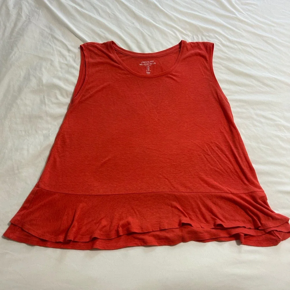 Gap Women XXL Orange Linen Blend Peplum Ruffle Hem Sleeveless Tank Top Shirt - Picture 2 of 7